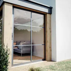 Steellook glazen schuifwand met 2 rails, met een bank erachter ingericht