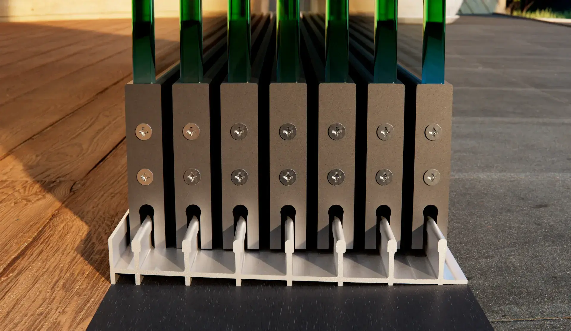 Steellook glazen schuifwand met 7 rails, uiteinde van de wanden vooraanzicht net design