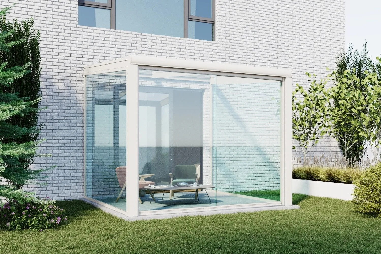 glazen schuifwanden 7 rails helder wit