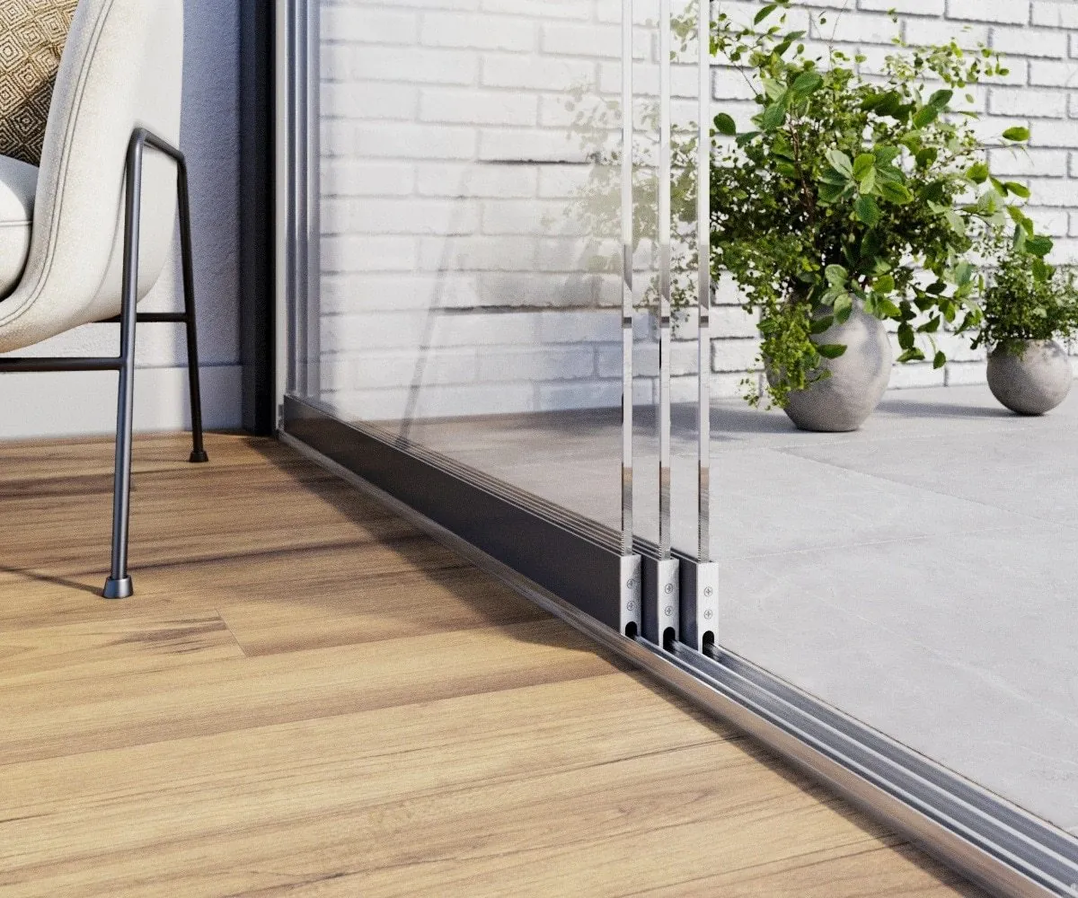 Glazen schuifwanden 3 rails helder antaciet
