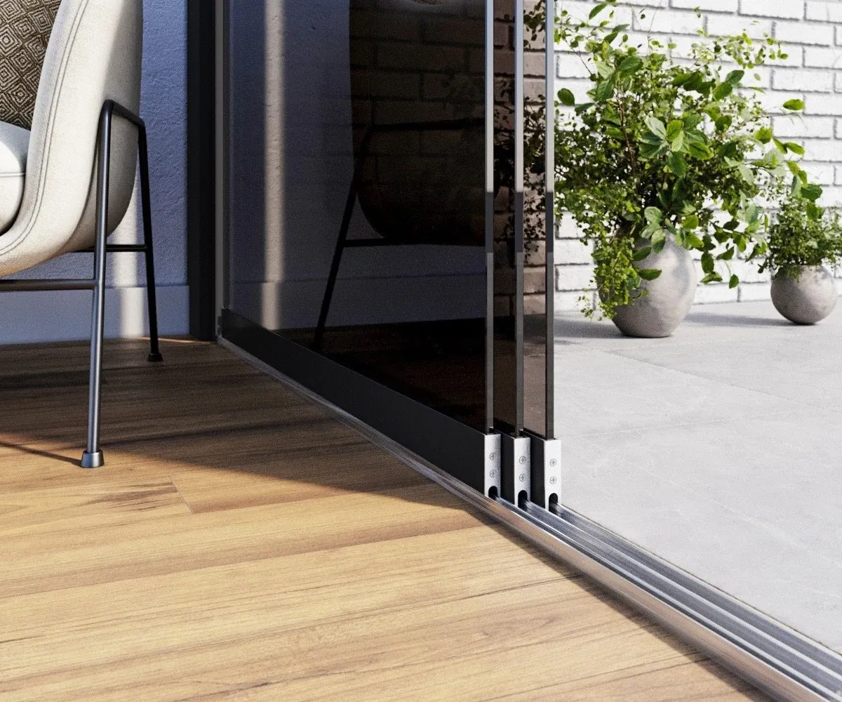 Glazen schuifwanden 3 rails privacy zwart