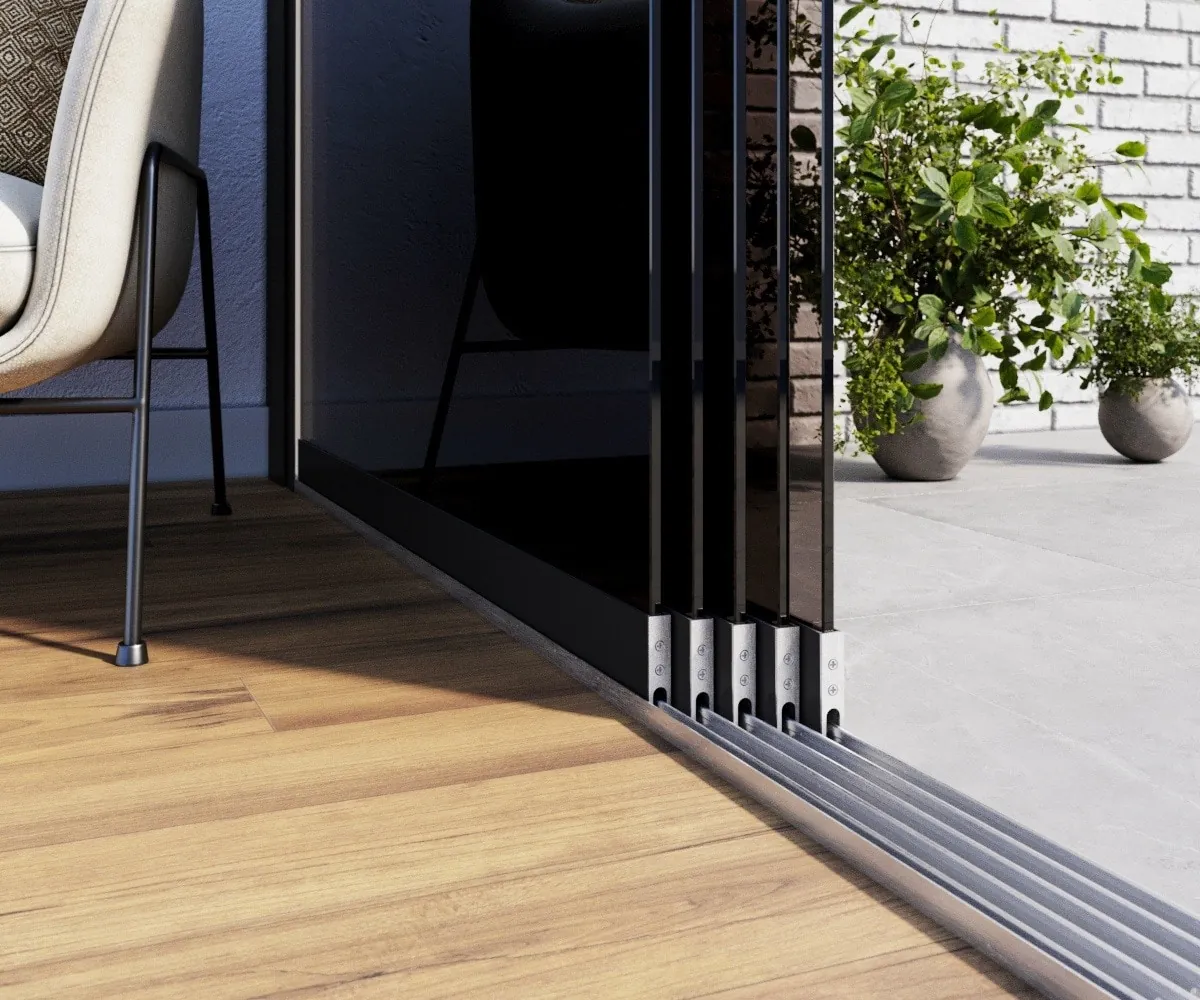Glazen schuifwanden 5 rails privacy zwart